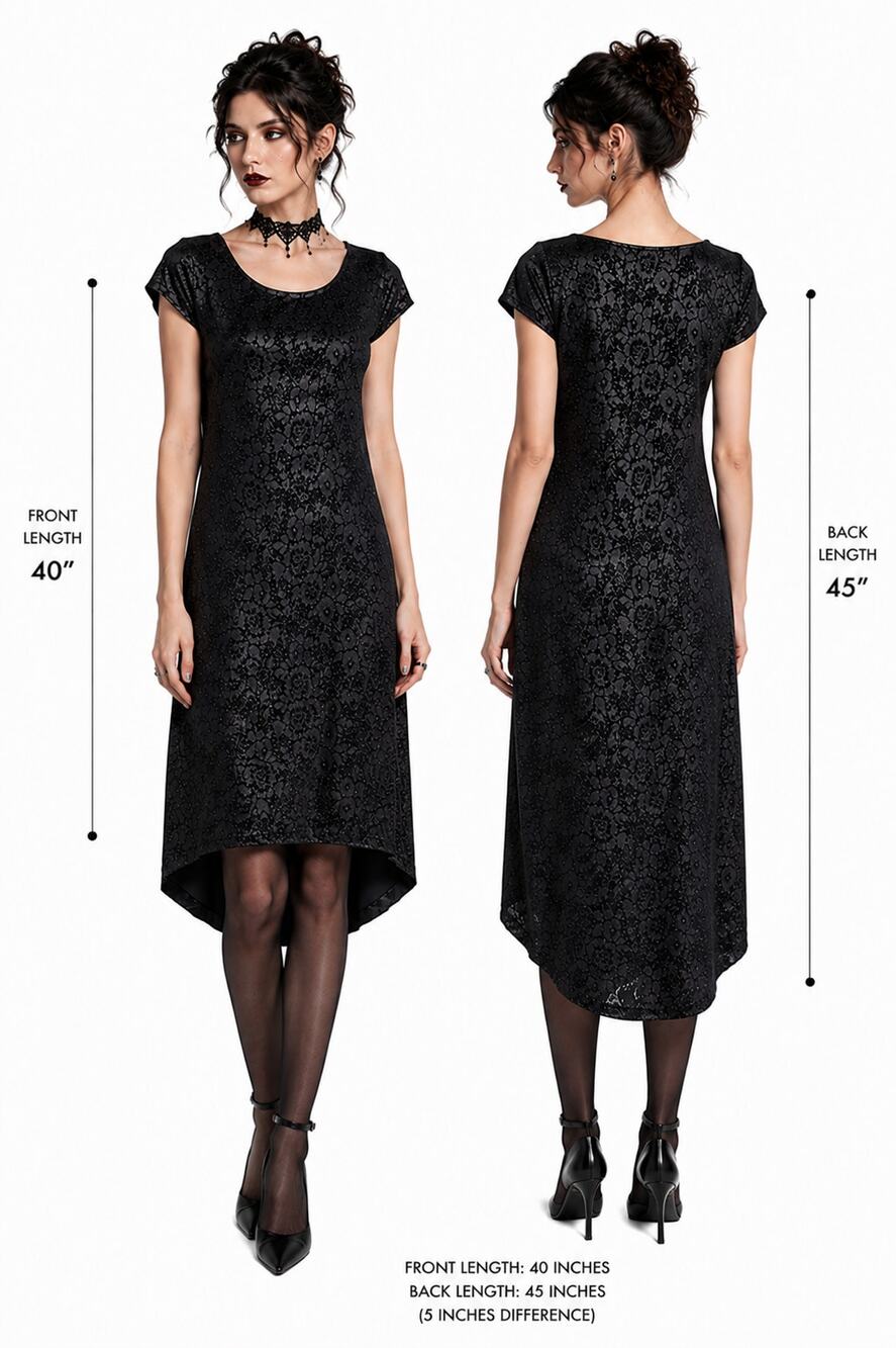 VTG AGB Byer Dress 10P Black-Red Rhinestone Floral Asymmetric Hem WhimsigothGoth